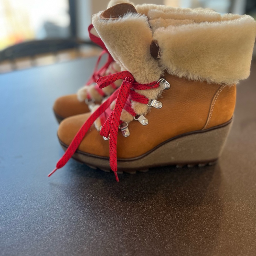 Jcrew fur lined winter Nordic Wedge snow Boots in luxe pecan k2901 size 8